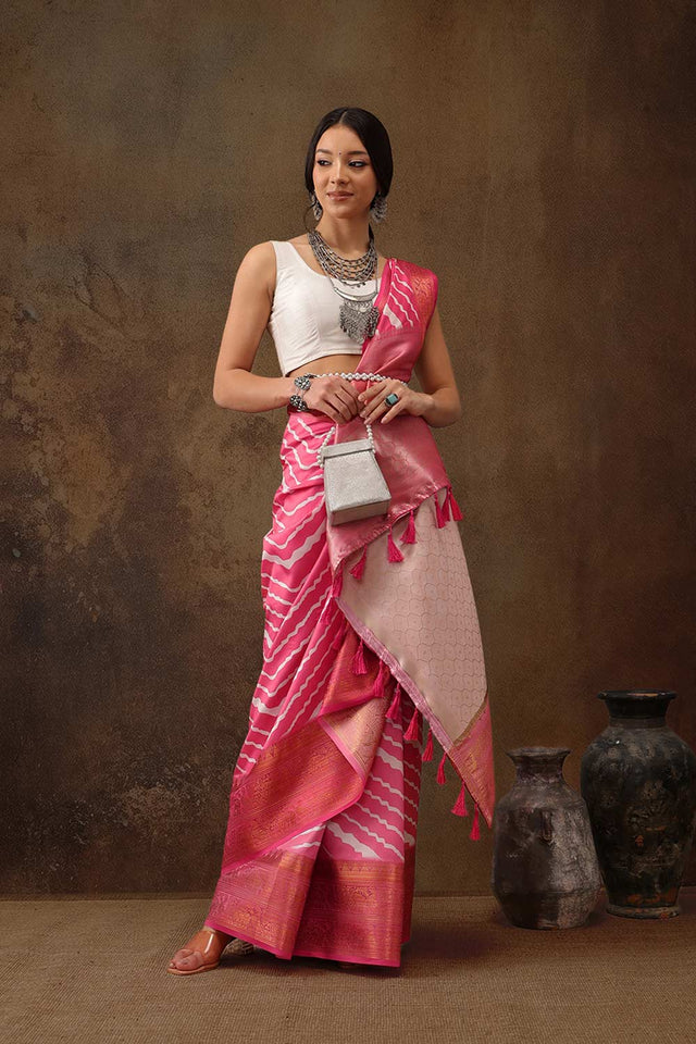 Pink Soft Silk Stripe Saree