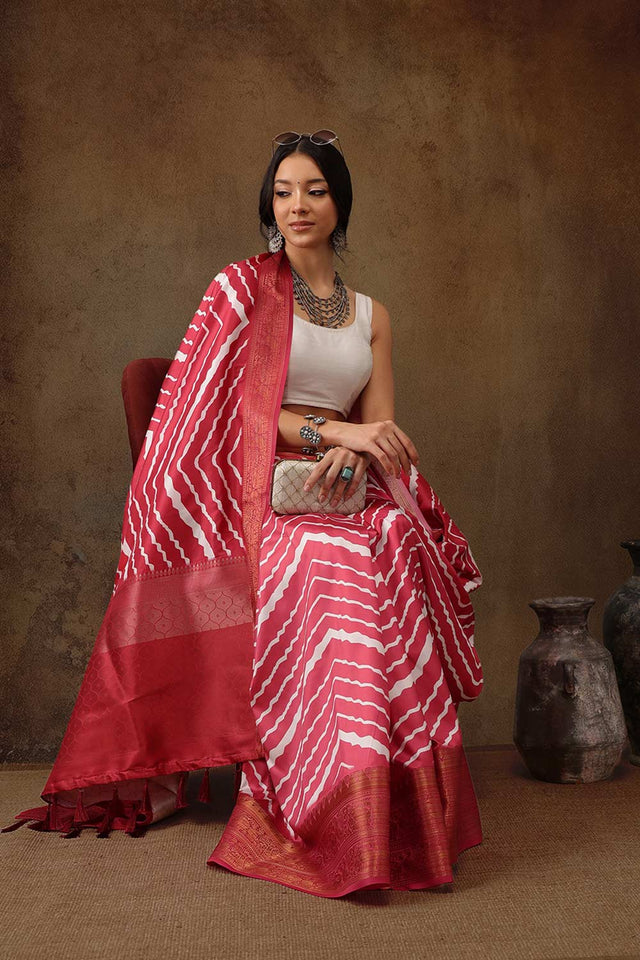 Red Soft Silk Stripe Saree