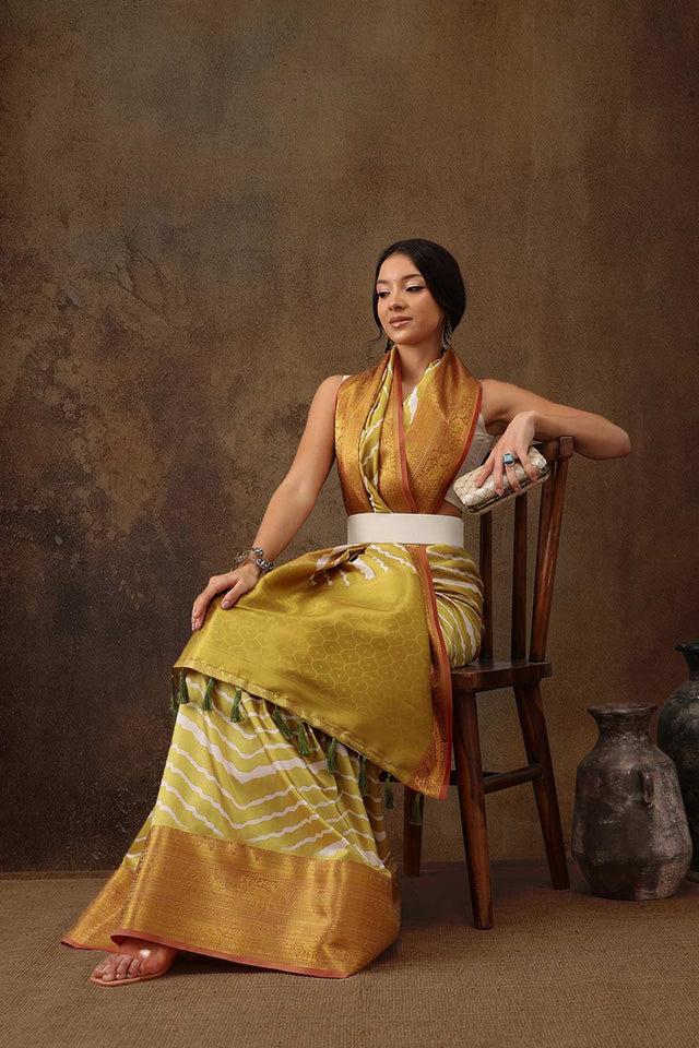 Yellow Soft Silk Stripe Saree