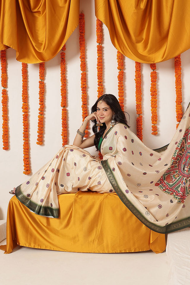 Beige Madhubani Printed Art Silk Saree (SZ-DGTANVI-3301)
