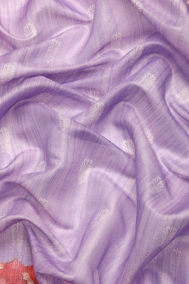 Women's Lavender Cotton Silk Digital Saree