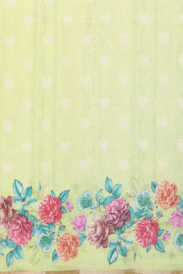 Women's Olive Cotton Silk Digital Saree