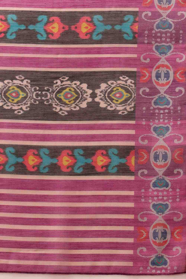 Beige Floral Printed Cotton Blend Saree