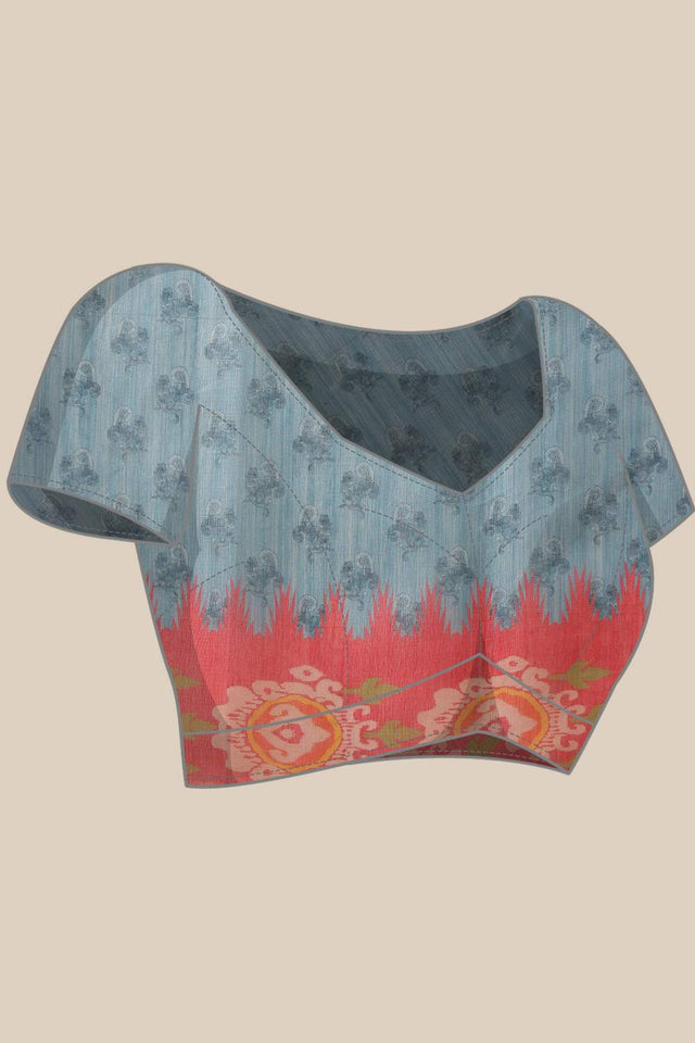 Blue Floral Printed Cotton Blend Saree