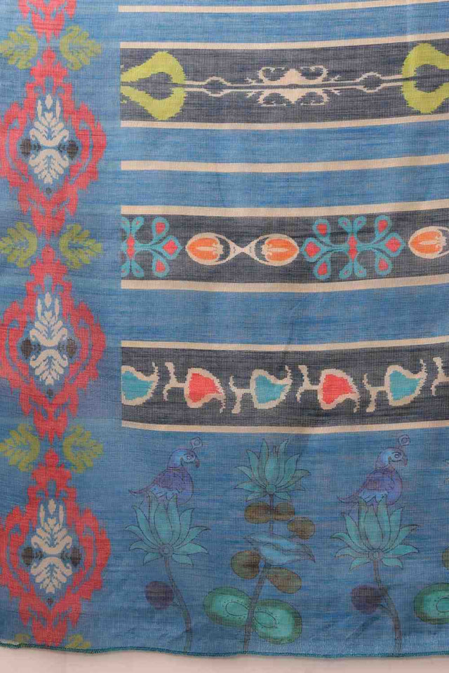 Grey Floral Printed Cotton Blend Saree