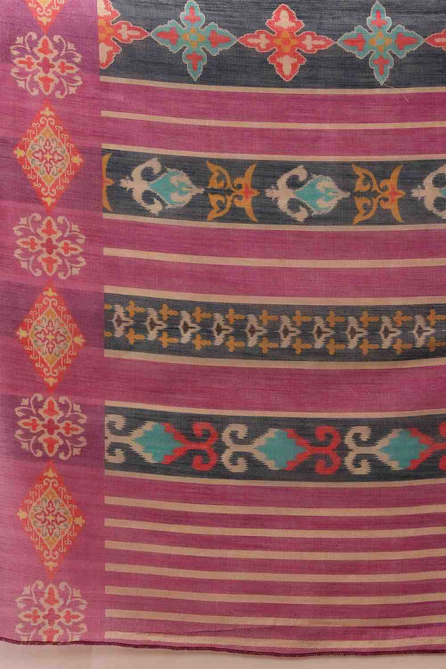 Violet Floral Printed Cotton Blend Saree