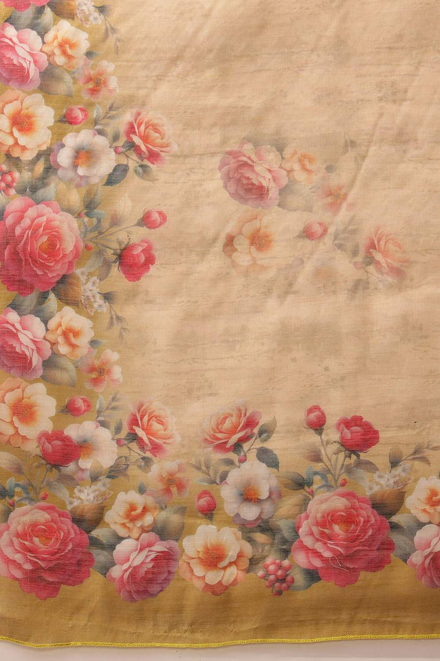 Beige Floral Printed Cotton Blend Saree (SZ-DGTRIJAL5-BE-2405)