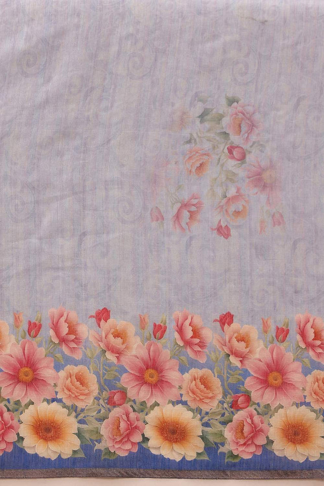 Blue Floral Printed Cotton Blend Saree