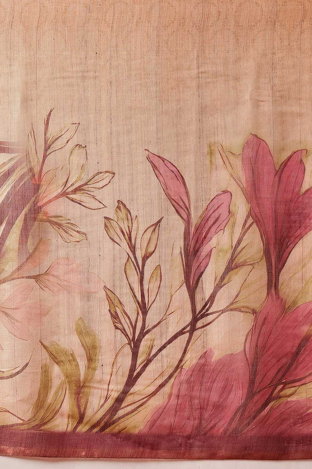 Beige Floral Printed Tissue Saree