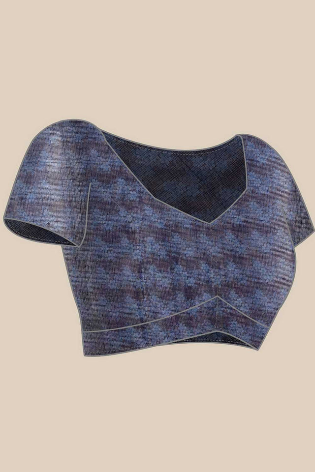 Blue Floral Printed Tissue Saree