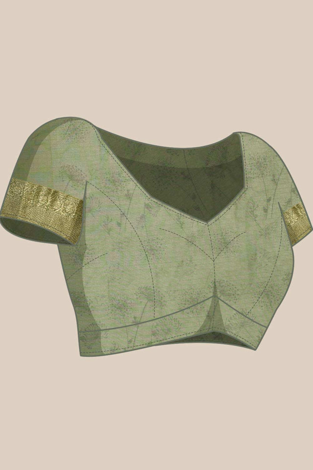 Green Munga Silk Floral Saree