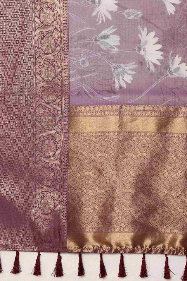Lavender Munga Silk Floral Saree