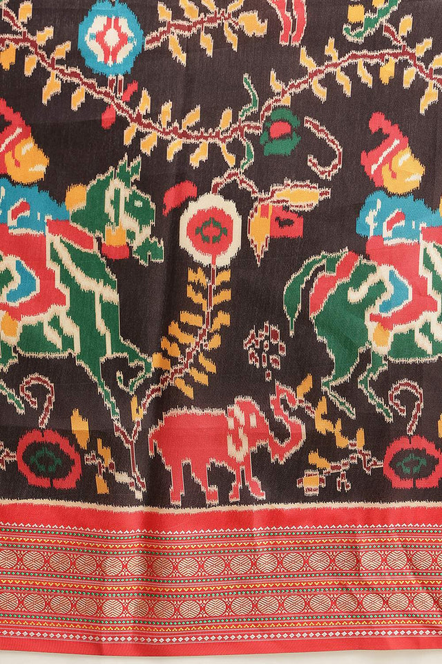 Black Kalamkari Printed Silk Saree (SZ-DGUSHA-BL-3117)