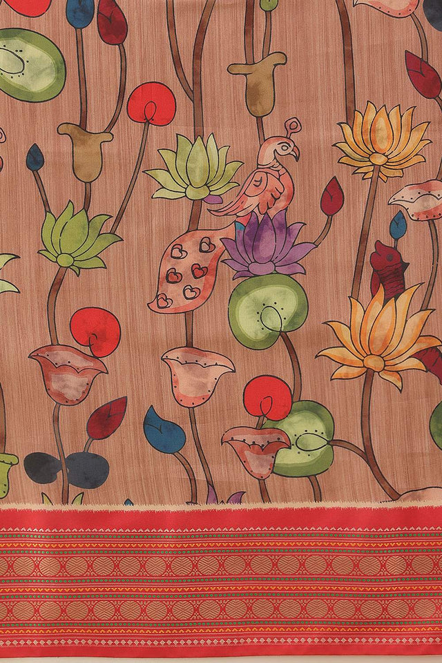 Peach Kalamkari Printed Silk Saree (SZ-DGUSHA-PE-3116)