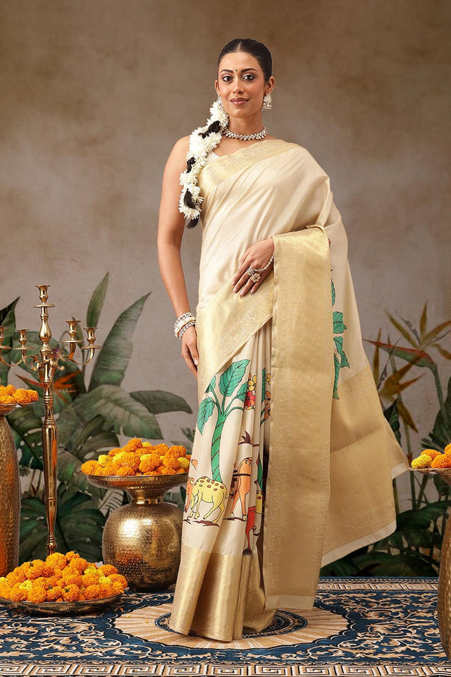 Beige Printed Silk Saree (SZ-DGZARA-BE-3068)