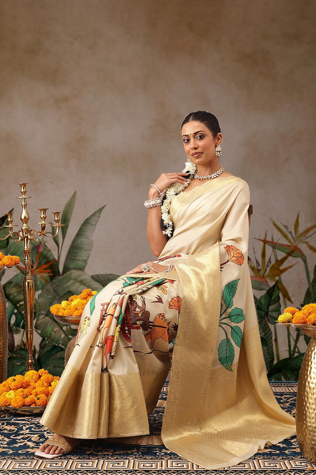 Beige Printed Silk Saree (SZ-DGZARA-BE-3068)
