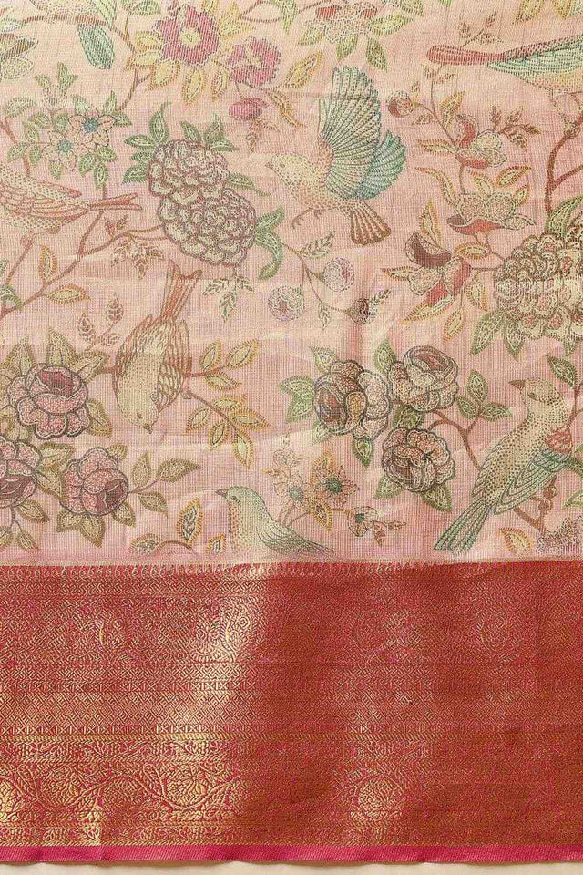 Pink Animal Printed Muga Silk Saree