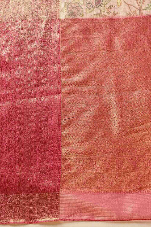 Pink Animal Printed Muga Silk Saree