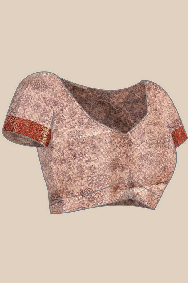 Pink Animal Printed Muga Silk Saree