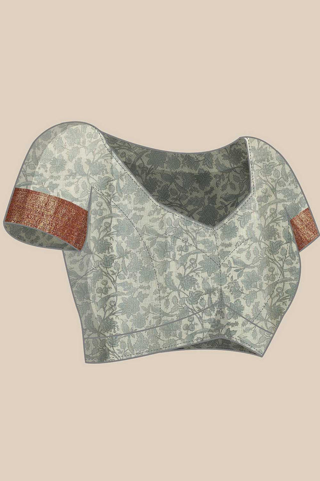 Beige Animal Printed Muga Silk Saree