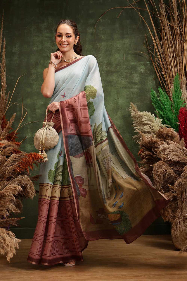 Multi-Color Chanderi Abstract Printed Cotton Saree