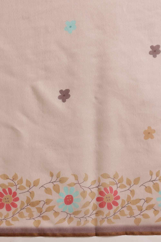 Orange Chanderi Floral Printed Cotton Saree