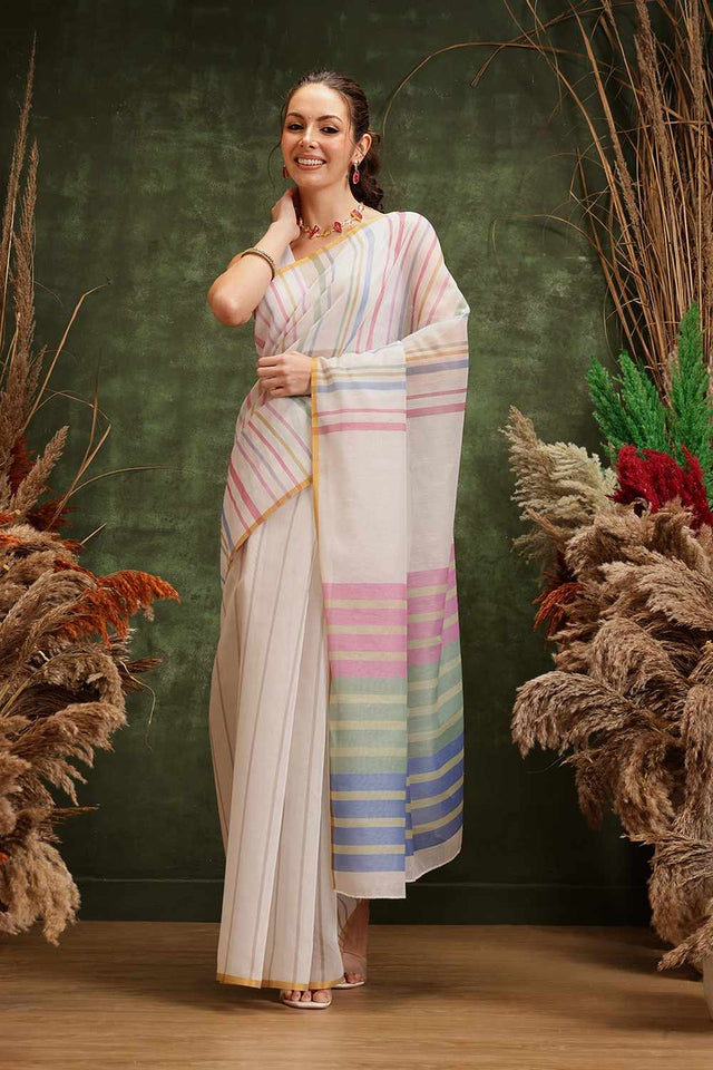 Multi-Color Chanderi Printed Cotton Saree