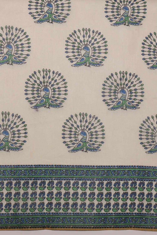 White Chanderi Abstract Printed Cotton Saree