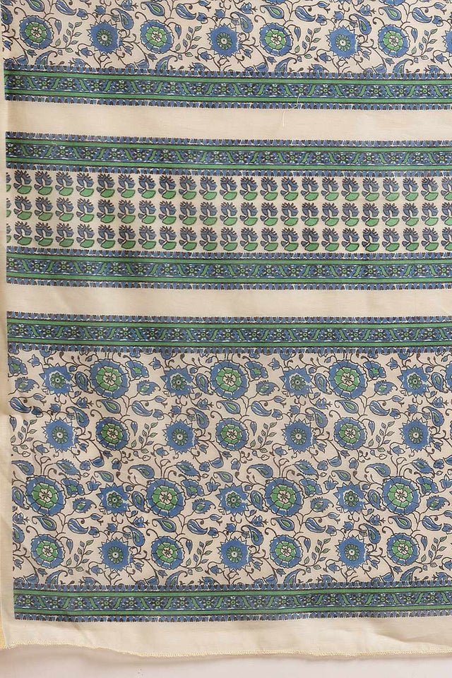 White Chanderi Abstract Printed Cotton Saree