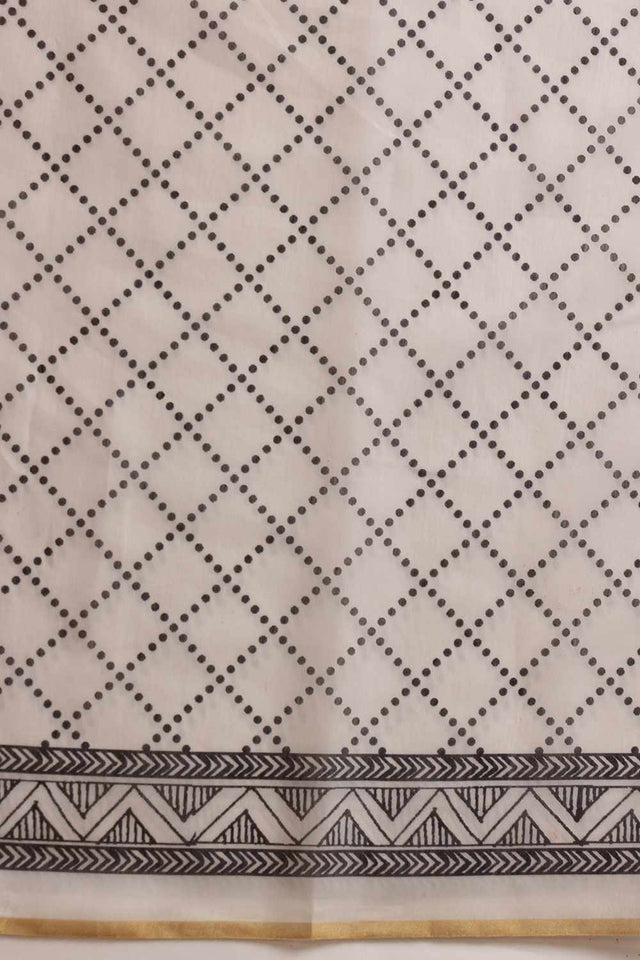 White Chanderi Floral Printed Cotton Saree