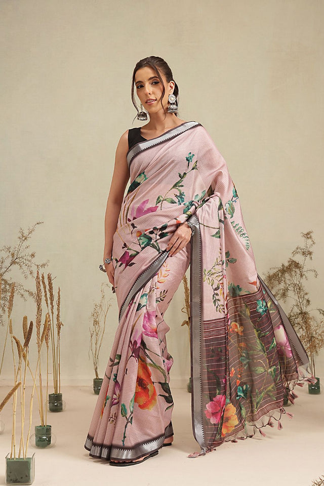 Pink Floral Printed Art Silk Saree (SZ-EVA-PN-3203)