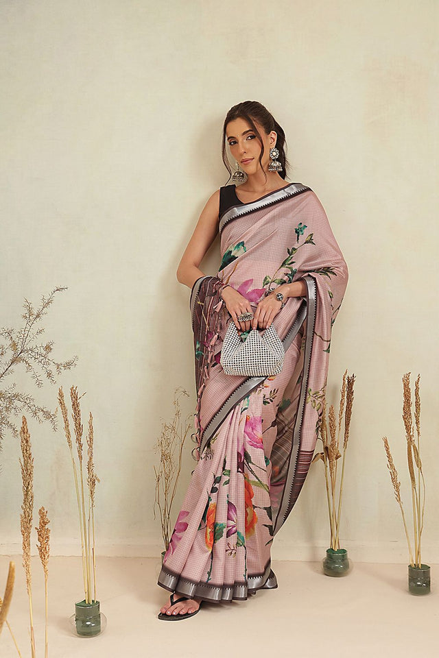 Pink Floral Printed Art Silk Saree (SZ-EVA-PN-3203)