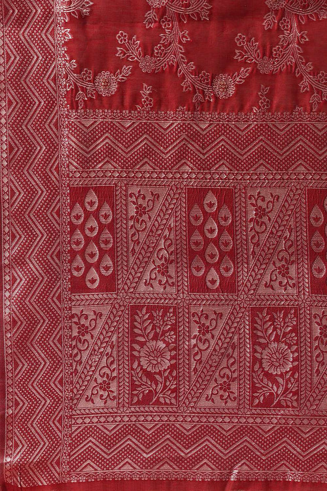 Maroon Woven Cotton Saree