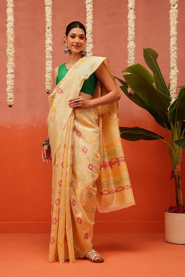 Cream Woven Cotton Saree