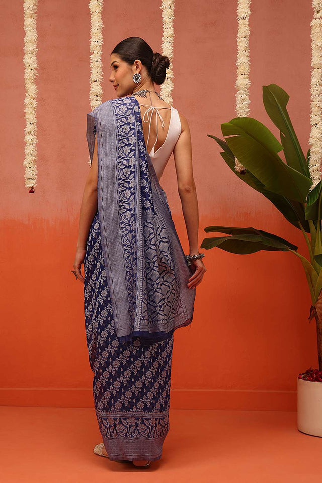 Blue Woven Cotton Saree