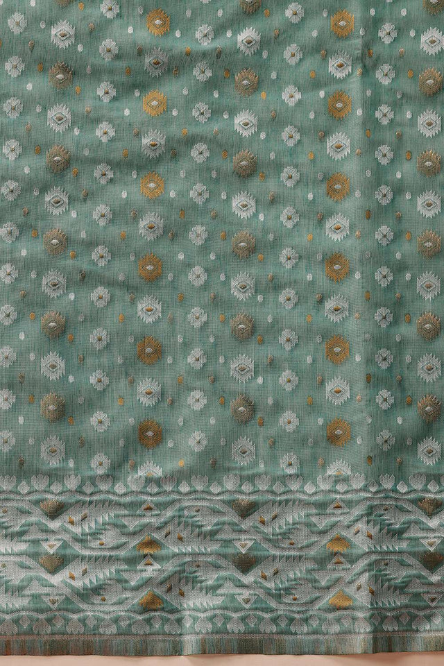 Turquoise Woven Cotton Saree