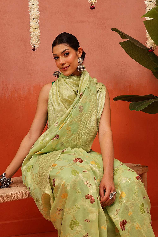 Green Woven Cotton Saree