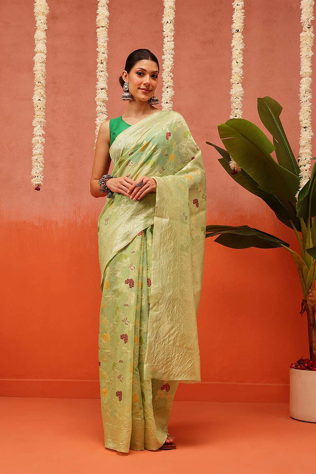 Green Woven Cotton Saree
