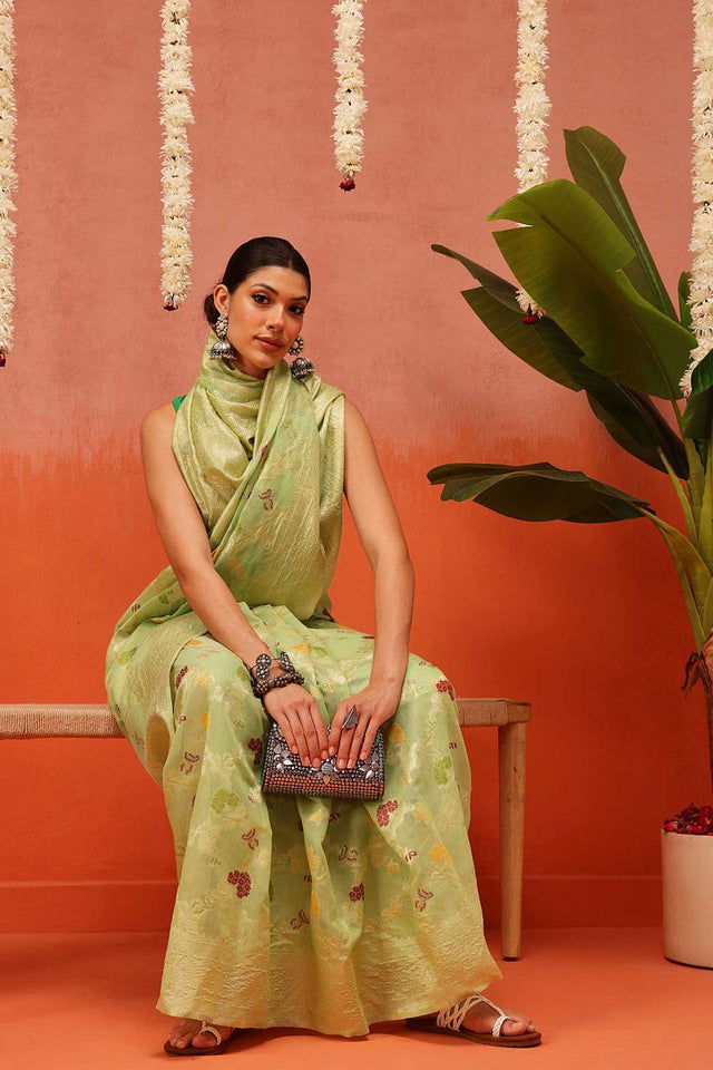 Green Woven Cotton Saree