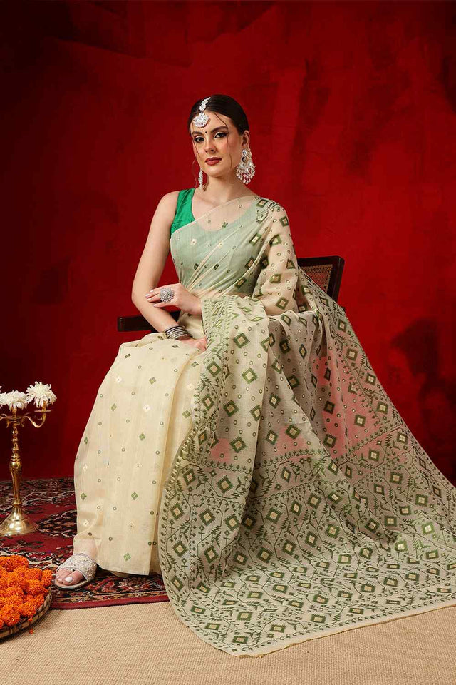 Beige Woven Design Cotton Saree