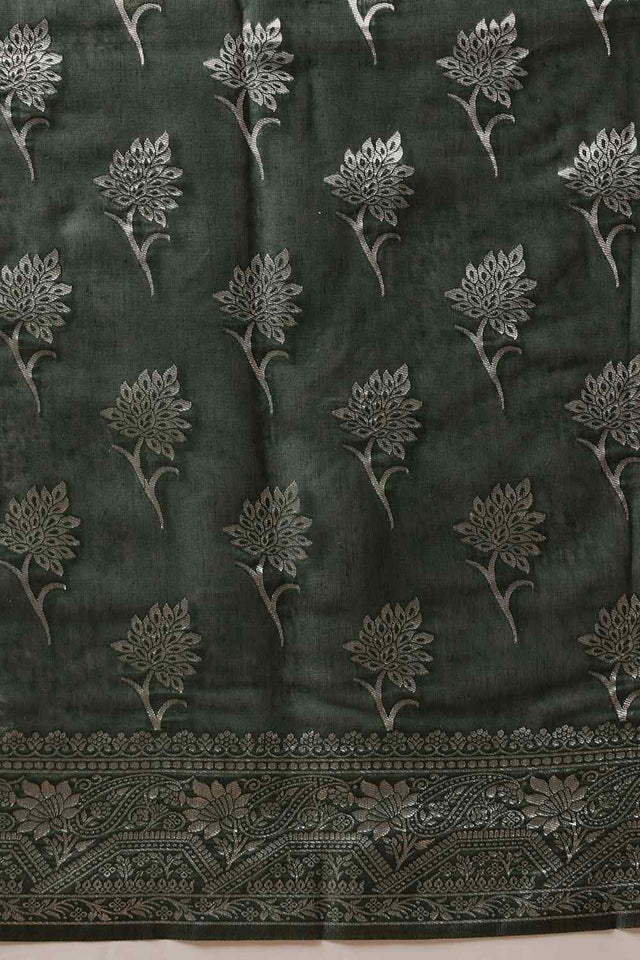 Green Woven Design Cotton Saree