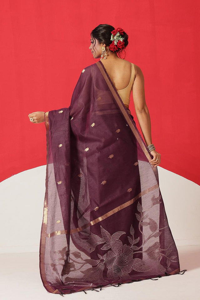 Maroon Woven Cotton Blend Saree (SZ-JMD34-MR-3044)