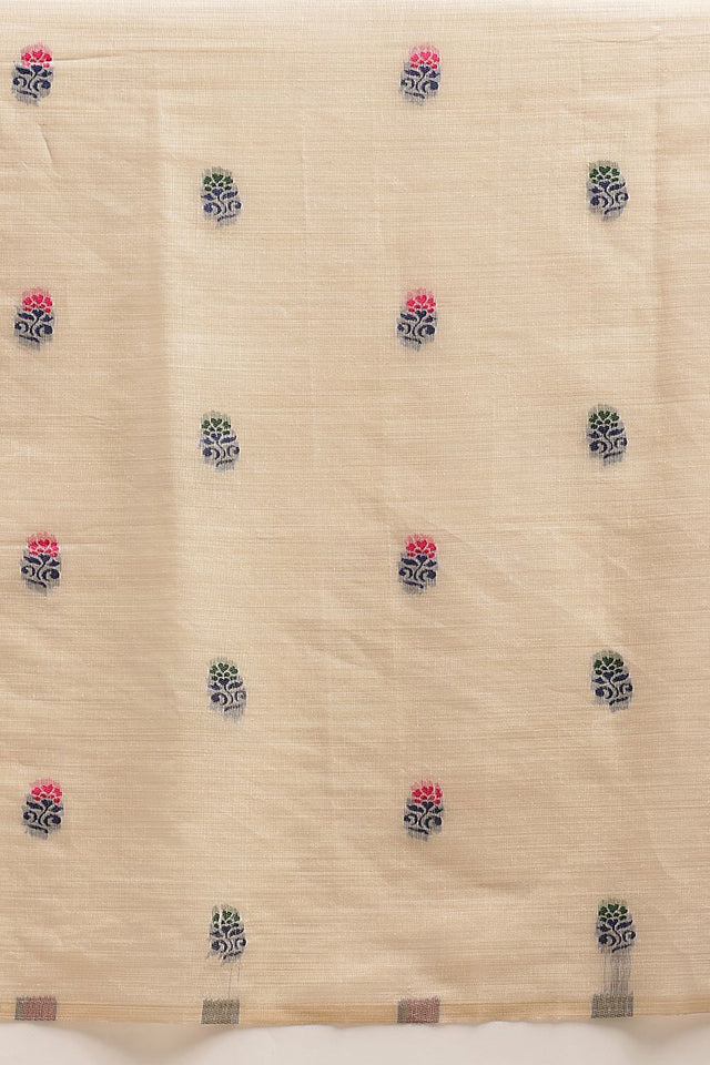 White Floral Woven Cotton Blend Saree (SZ-JMD40-BE-3161)