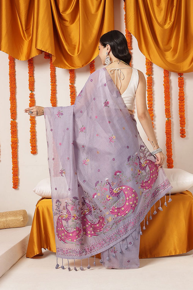 Purple Woven Cotton Blend Saree (SZ-JMD43-LV-3267)