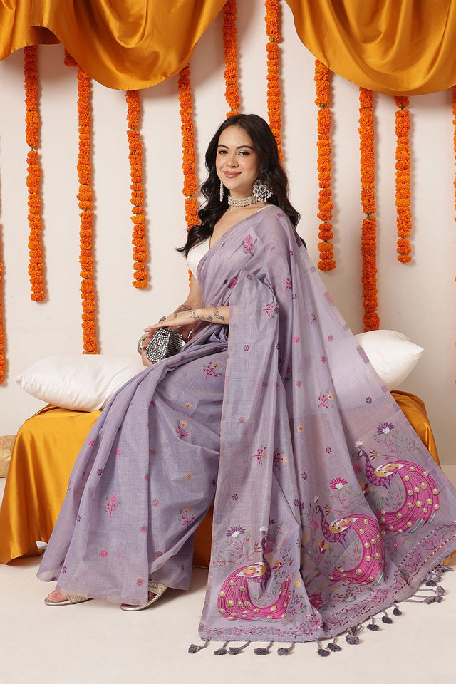 Purple Woven Cotton Blend Saree (SZ-JMD43-LV-3267)