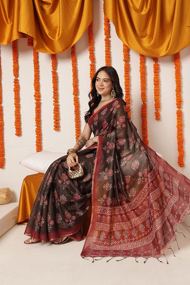 Black Ajrakh Printed Cotton Blend Saree (SZ-KLD-AJRAKH-3290)