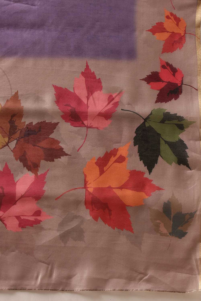 Beige Floral Printed Cotton Blend Saree