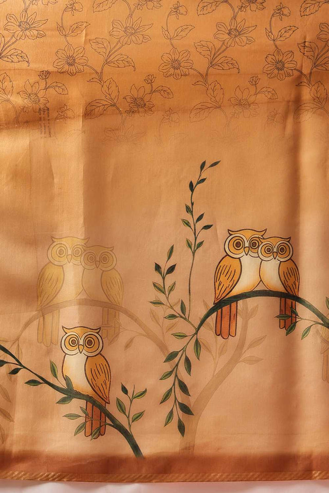 Mustard Floral Printed Cotton Blend Saree