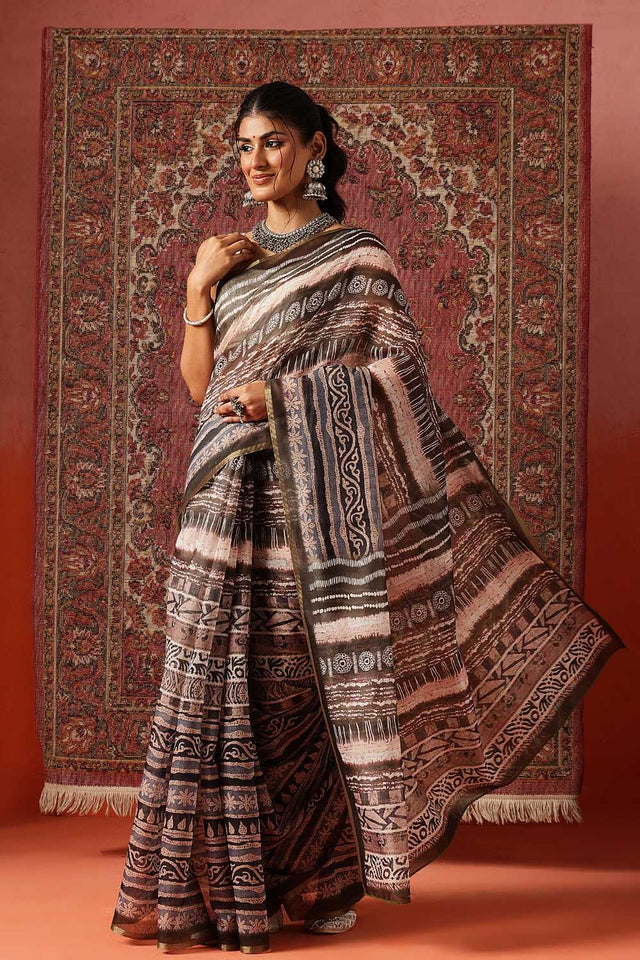 Multi Color Abstract Printed Cotton Blend Saree