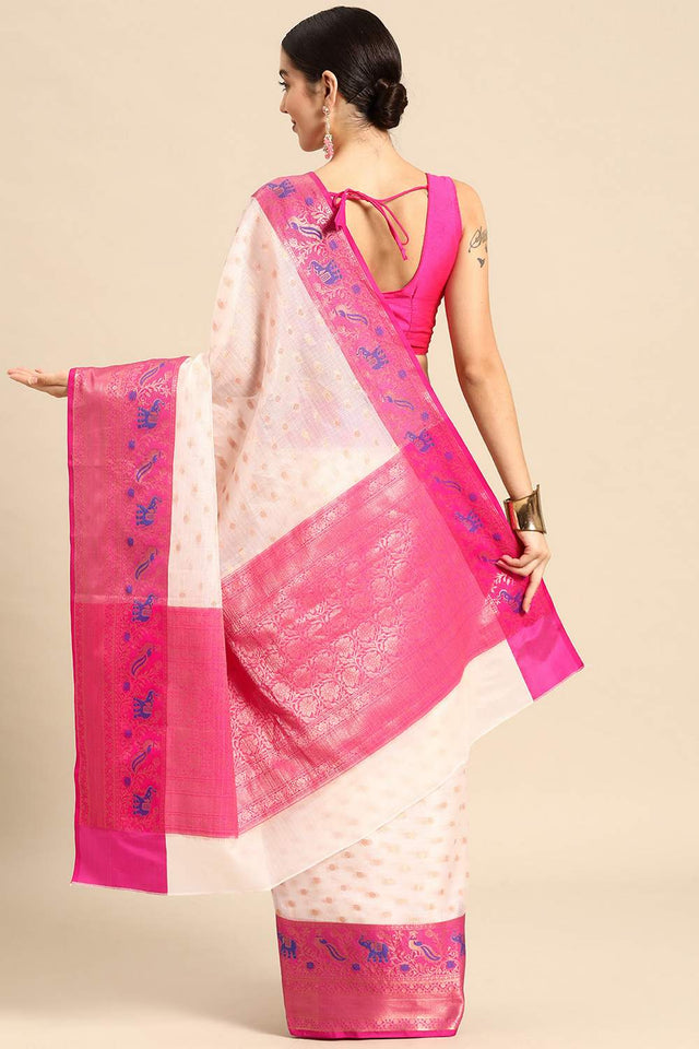 White Woven Art Silk Saree